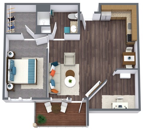 Floor plan for 1 bed, 1 bath, 700 sqft